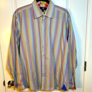 XMI Multi Color Stripe & Interior Floral Detail Long Sleeve Men’s‎ Size Large